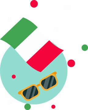 Naklejki Vector showing Italian flag draping teal circle with yellow shades, confetti on transparent canvas