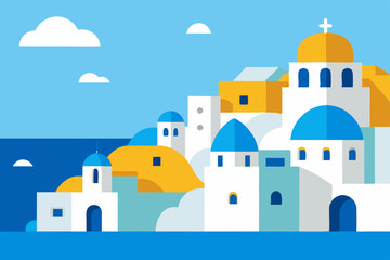 Flat design illustration of santorini greece © amenagraphics
