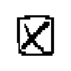 Fototapeta premium Black and white mosaic pixel art icon with a retro style, showcasing an exclamation mark.