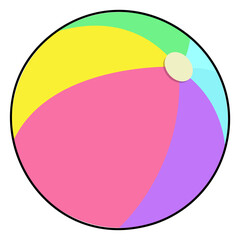 Flat design beach ball is showing colorful curved panels and pale patch on transparent background