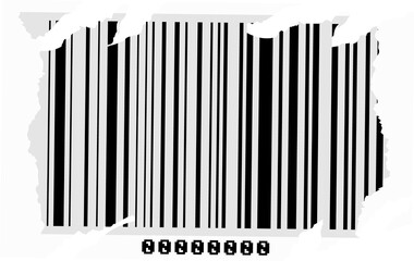 Flat design barcode is floating on torn paper edges, eight code blocks, transparent background