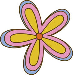 Flat design 5-petal flower is floating on transparent background with orange center and pink edges