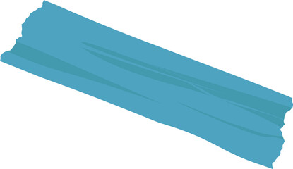 Flat design blue torn tape strip is floating on transparent background, showing wrinkled texture