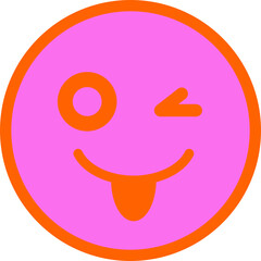 Obraz premium Flat design emoji is winking with tongue out, magenta fill, orange border, transparent background