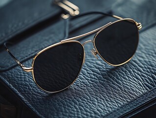 Sunglasses on dark leather surface with fashion appeal