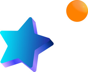 Stylized 3D star and orange gradient circle are floating over transparent backdrop adding contrast