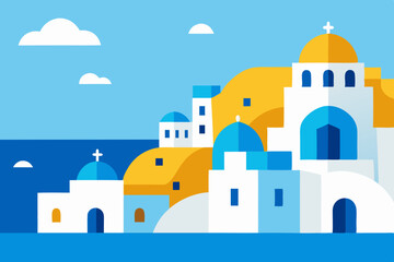 Flat style illustration of santorini greece