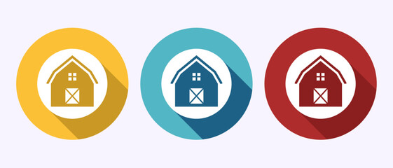 Farming barn icon design illustration, Agriculture barn sign symbol in shadow button design