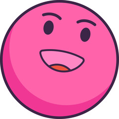 Stylized circular pink face floating on transparent background, showing joyful emoji expression
