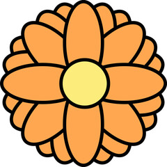 Obraz premium flat flower is showing layered orange petals and yellow disc on transparent background, copy space