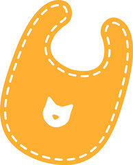 Flat vector design is featuring orange baby bib on transparent background with stitched cat motif