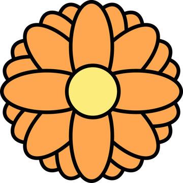 Fototapeta flat flower is showing layered orange petals and yellow disc on transparent background, copy space