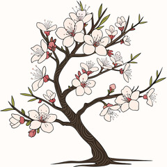 Delicate peach blossom tree illustration
