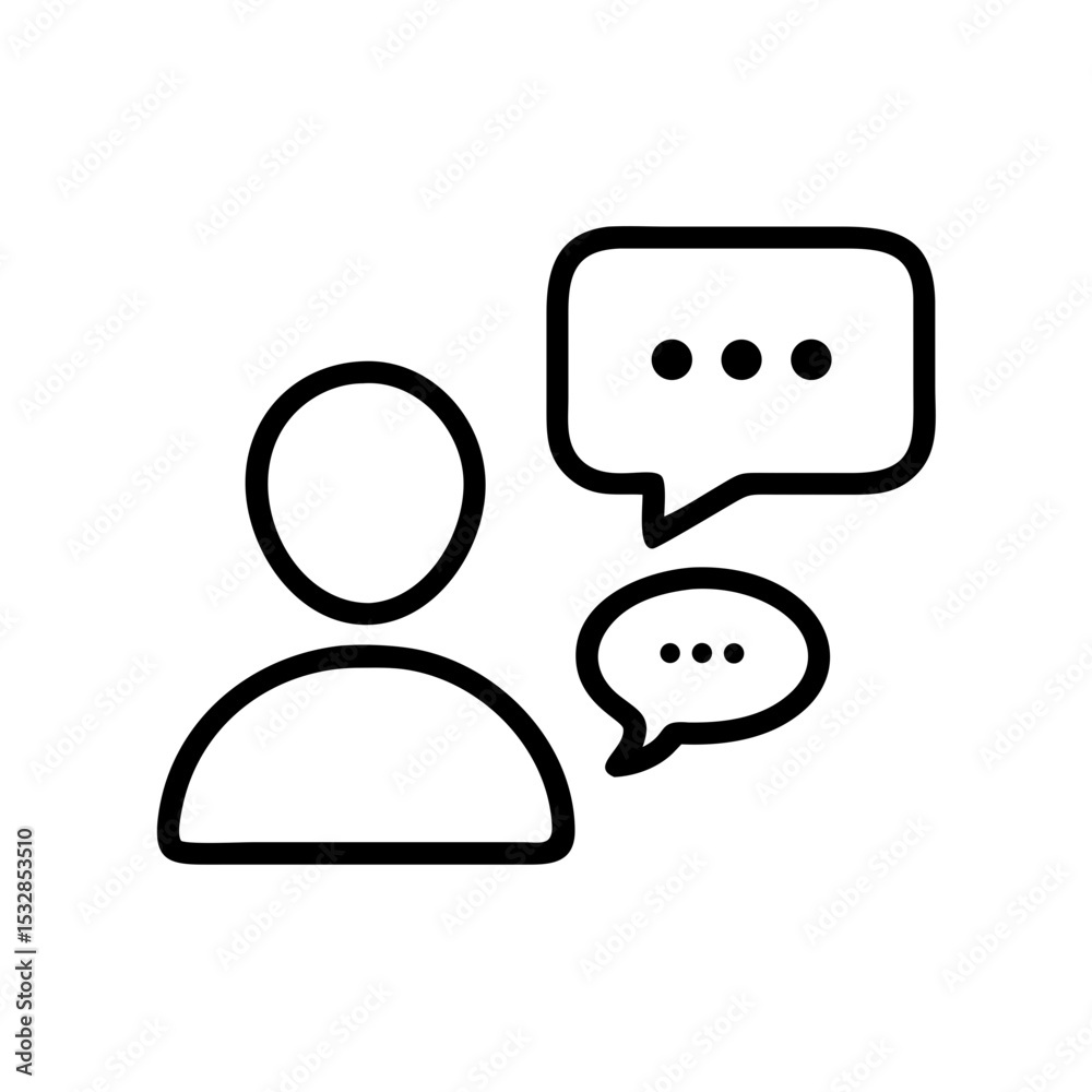 Poster Person with speech bubbles showing communication and conversation in a simple graphic format design