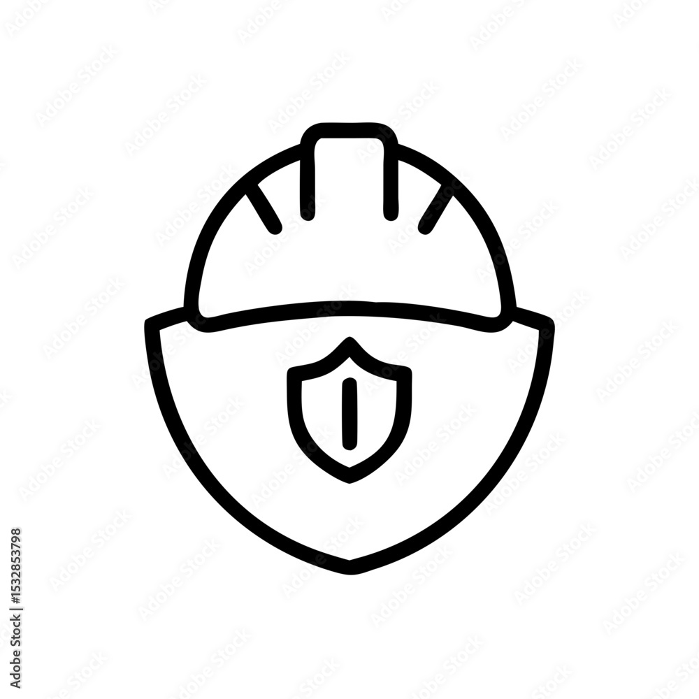 Poster A symbolic graphic showing a hardhat with a shield emblem displayed prominently in the foreground design