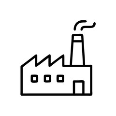 A simple graphic of a building with a chimney and smoke with a minimalist black outline style design
