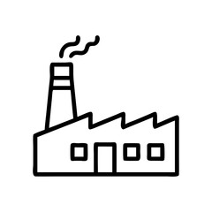 Simple graphic showing a factory with smoking chimney and windows in a minimalist style design format