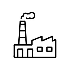 Outline drawing of a structure with a tall chimney and smoke coming from the top of the chimney stack