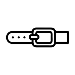 A simple graphic of a black and white strap with holes and a buckle on a white plain background