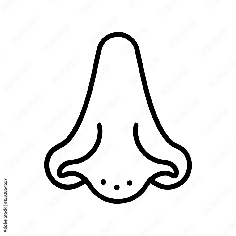 Poster simple outline drawing of a nose with nostrils and three dots below the nose line shape design