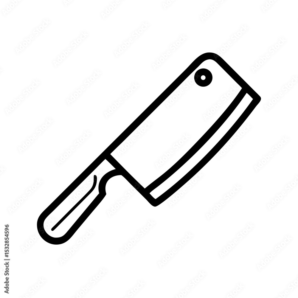 Poster a simplistic rendering of a cleaver with a hole near the top corner and a handle design that is basi