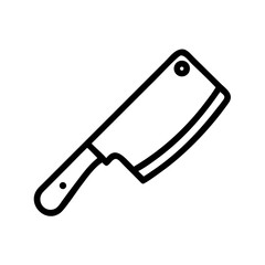 Simple graphic shows a cleaver with a hole near the top of the blade and a dark handle design element