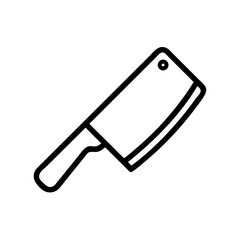 A simple graphic depiction of a meat cleaver with a black outline and a small hole near the top edge