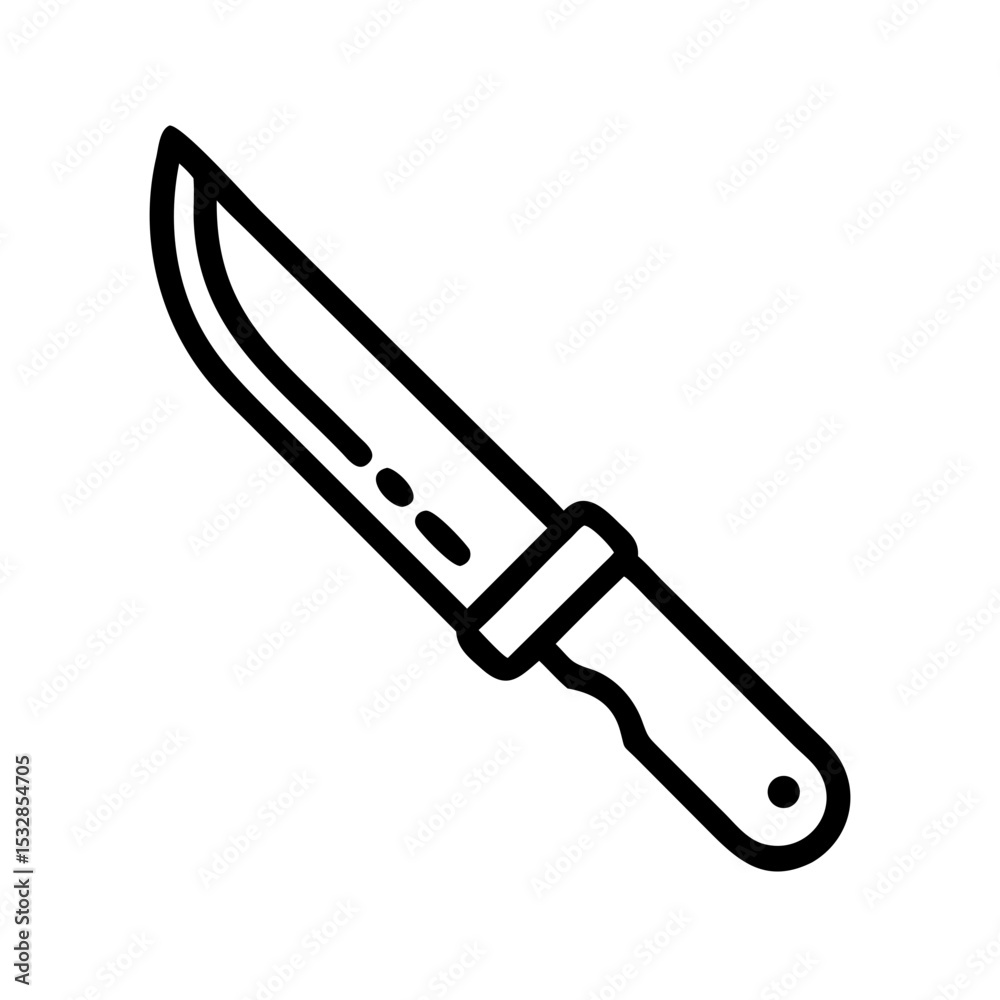 Poster a simple graphic depiction of a sharp blade tool with a handle on a plain white background image her