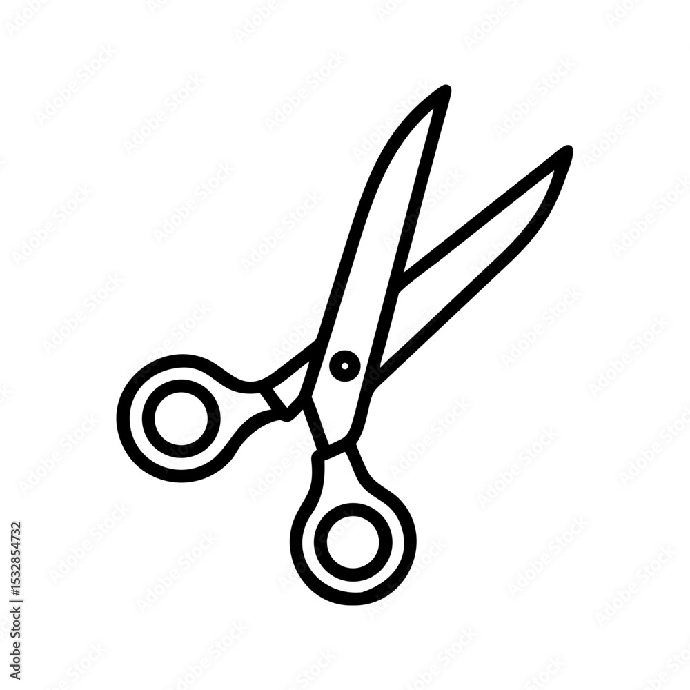 Poster a simple graphic of cutting tool with open blades and circular handles on a white background design 
