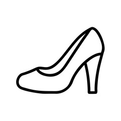 Single outline drawing of a high heeled shoe with a pointed toe and a thick block heel design style