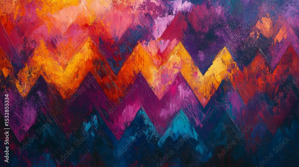 Poster Vibrant zigzag lines in various colors on a textured surface, creating a playful and energetic atmosphere, suitable for creative projects.