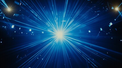 Naklejka premium Captivating display of bright blue light beams emanating from a central burst