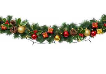 Festive christmas garland with lights and ornaments