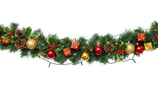 Festive christmas garland with lights and ornaments