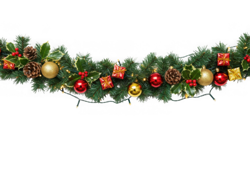 Festive christmas garland with lights and ornaments - Powered by Adobe