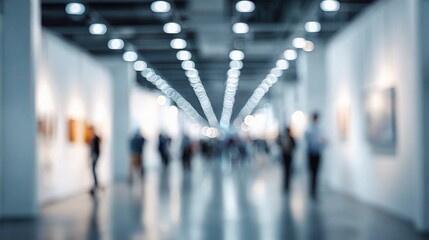 Abstract Blurry View of Trade Show Corridor with White Walls