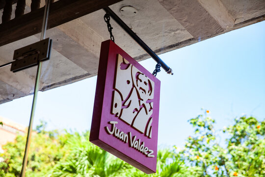Cartagena de Indias, Colombia - January 28, 2024: Juan Valdez coffee shop in Cartagena de Indias.