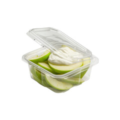 Sliced Green Apples with Creamy Dip in Clear Plastic Container