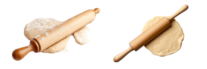 Set of a rolling pin and dough, isolated on transparent background.