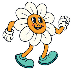 Daisy character is dancing in flat design on clear background with white gloves turquoise sneakers