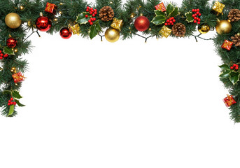 Christmas garland border with ornaments and lights
