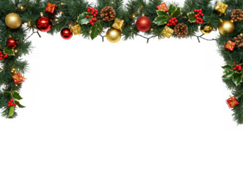 Christmas garland border with ornaments and lights