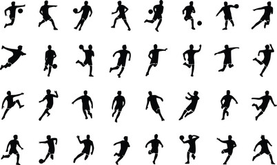Diverse Silhouettes of Soccer Players in Action Dynamic Poses for Sports Graphics Design and Team Branding