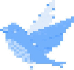 Obraz premium Pixelated bird is flying in flat style, featuring blocky blue pixels on transparent background