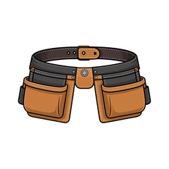 Illustration of a tool belt with pockets on a transparent background for construction workers and carpenters