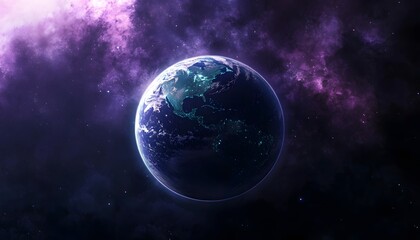 Obraz premium Earth in deep space with vibrant nebulae.