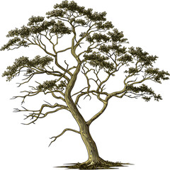 Engraving style drawing of a single tree
