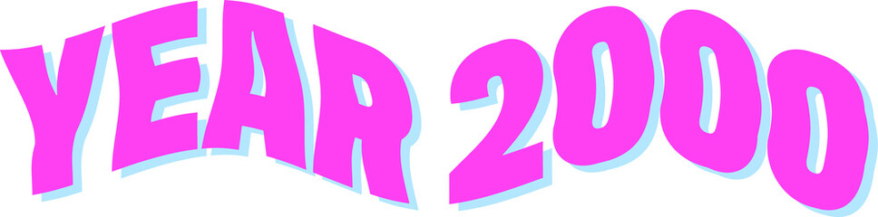 3D YEAR 2000 letters are floating in magenta with cyan drop shadows on transparent background