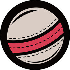 Stylized sports ball is floating on transparent background, with red seam band and black stitching