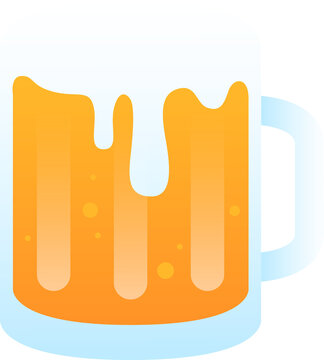 Naklejki Stylized beer mug is in flat design showing amber brew, foamy bubbles dripping, clear background